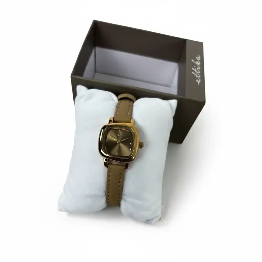 Ettika Wavy Snakeskin Embossed Leather Strap Watch (Shiitake)